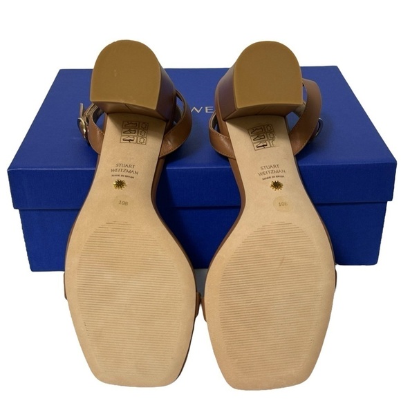 NIB Stuart Weitzman Nearlybare Tan Brown Smooth Calf Leather Sandals Size 10 - Picture 12 of 14